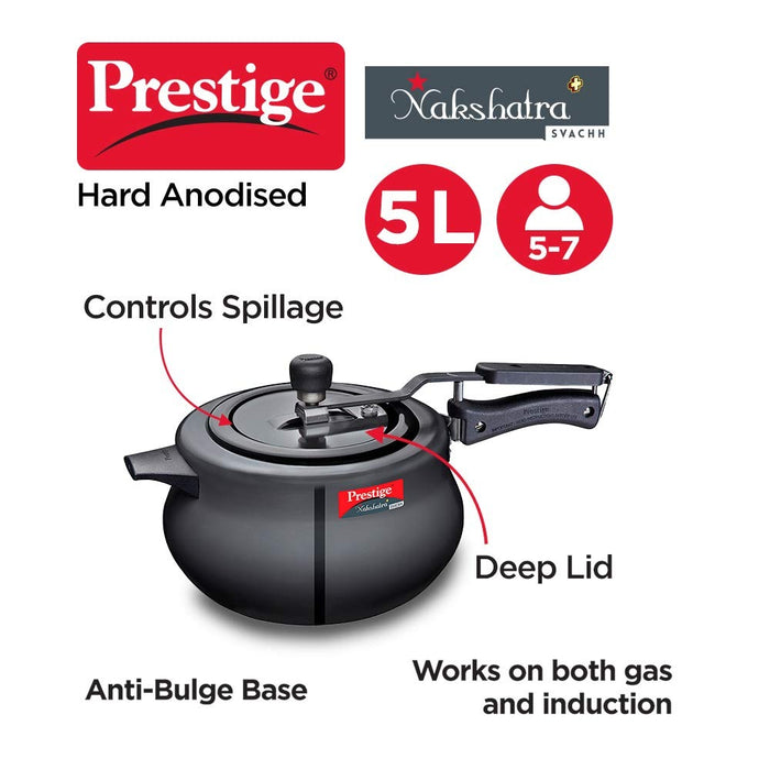 Prestige 5 litres svachh nakshatra plus induction base inner lid hard anodised pressure handi