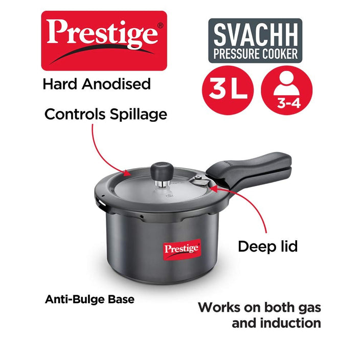 Prestige Svachh 3 Litre Outer Lid Pressure Cooker with Hard Anodized Aluminium Body (Black)