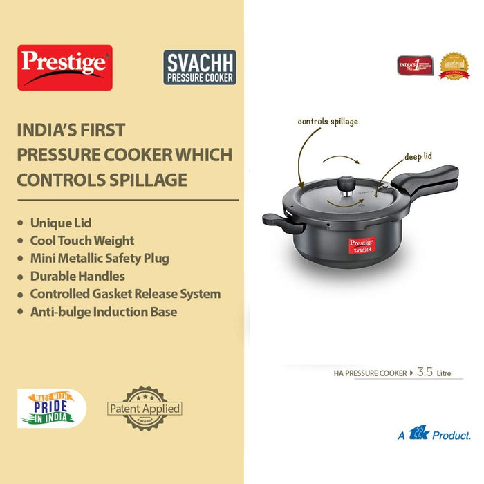 Prestige Svachh 3.5 litre outer lid pressure cooker with hard anodized body (black)