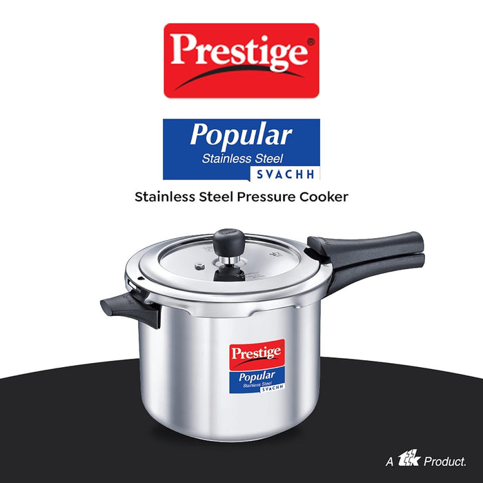 Prestige Popular Svachh Spillage Control Stainless Steel Outer Lid Pressure Cooker, 5 L (Silver) | Eachdaykart