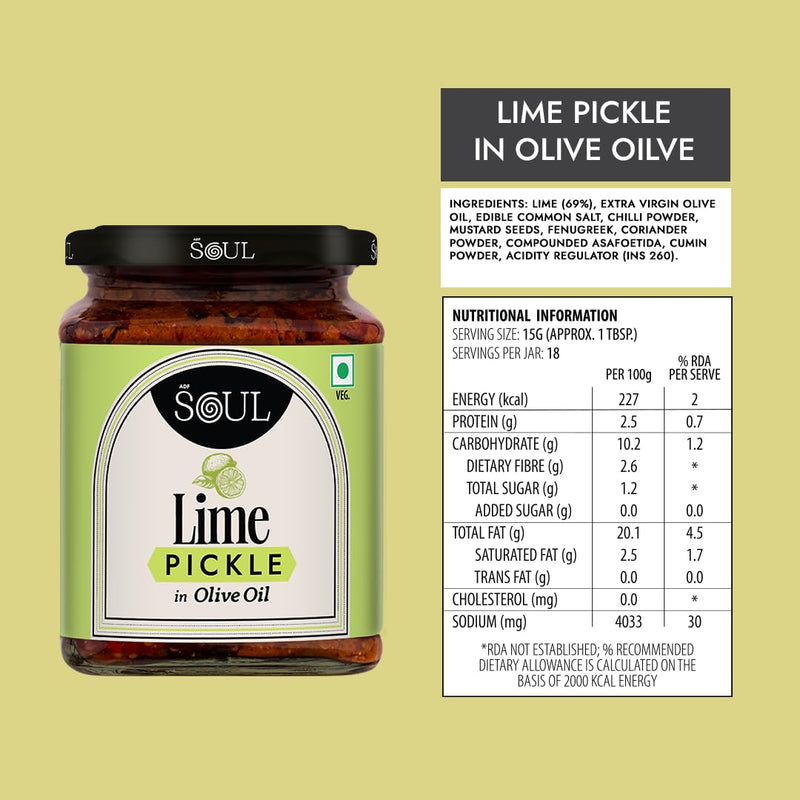 Soul Lime Pickle in Olive Oil 275 Grams