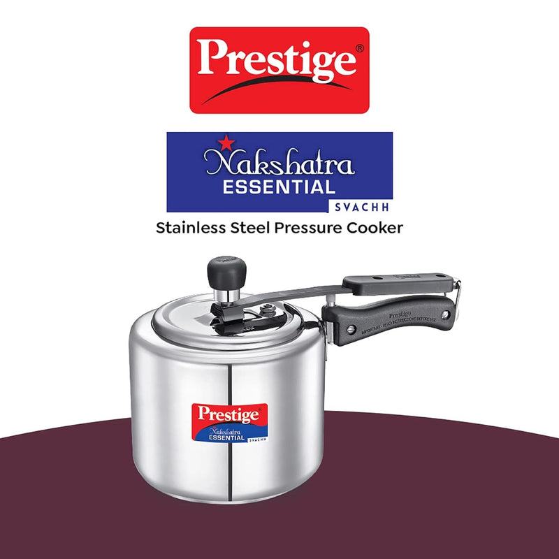 Prestige Nakshatra Essential Svachh Stainless Steel Pressure Cooker (3L, Silver, Tri-Ply Bottom, Inner Lid)