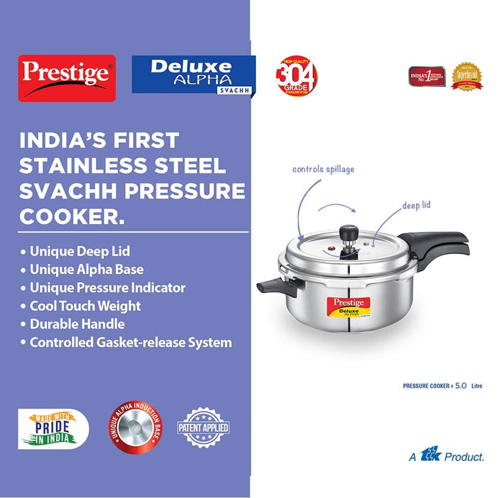 Prestige 5L Deluxe Alpha Svachh stainless steel Pressure Cooker