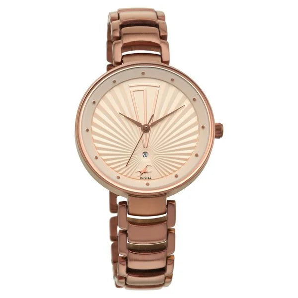 Fastrack Ruffles Quartz Analog with Date Beige Dial Stainless Steel Strap Watch for Girls