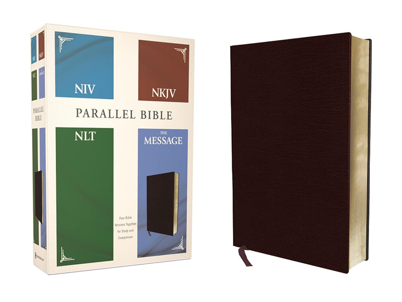 NIV, NKJV, NLT, The Message Parallel Bible – Contemporary Comparative Edition, Bonded Leather, Burgundy