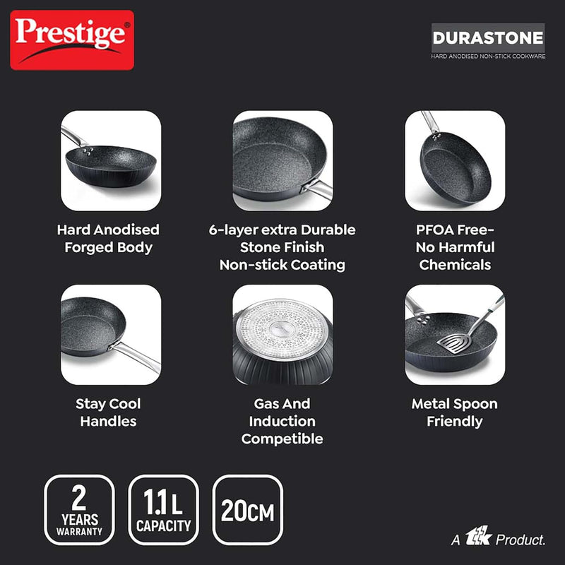 Prestige Durastone 20Cm(1.1L) Hard Anodised Non-Stick Fry Pan
