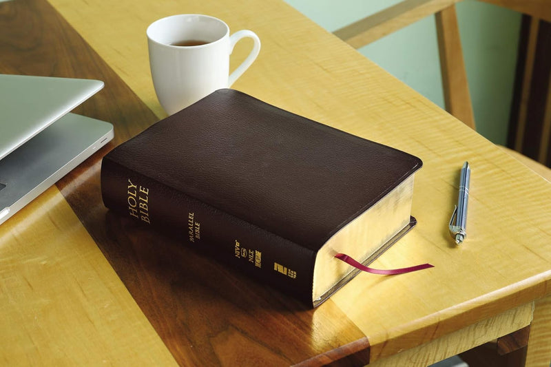 Holy Bible: NIV, NKJV, NLT & The Message – Contemporary Comparative Parallel Bible (Burgundy Bonded Leather)