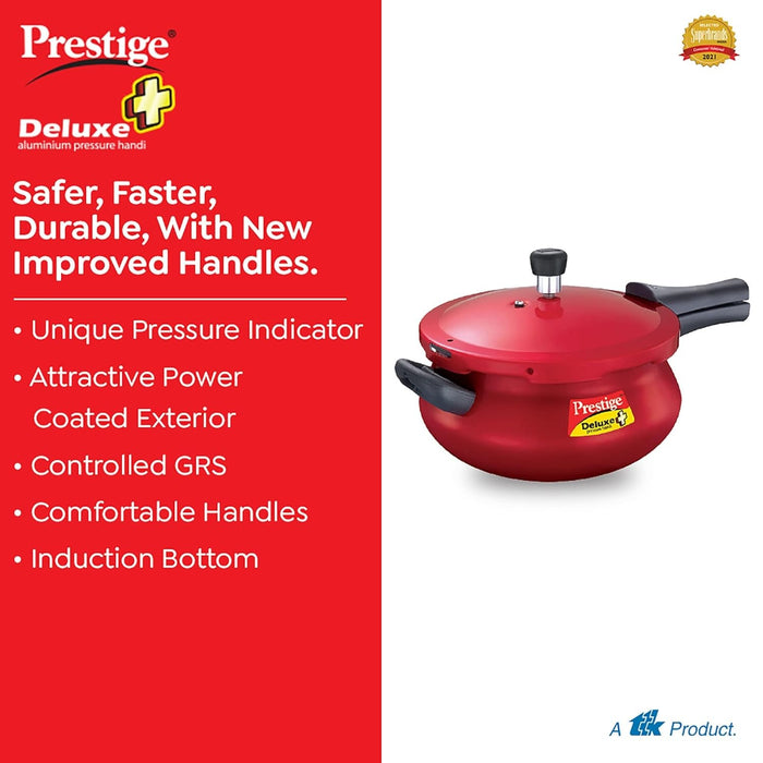 Prestige Deluxe Plus Aluminium Outer Lid Mini Pressure Handi, 5 Litre, Red| Eachdaykart