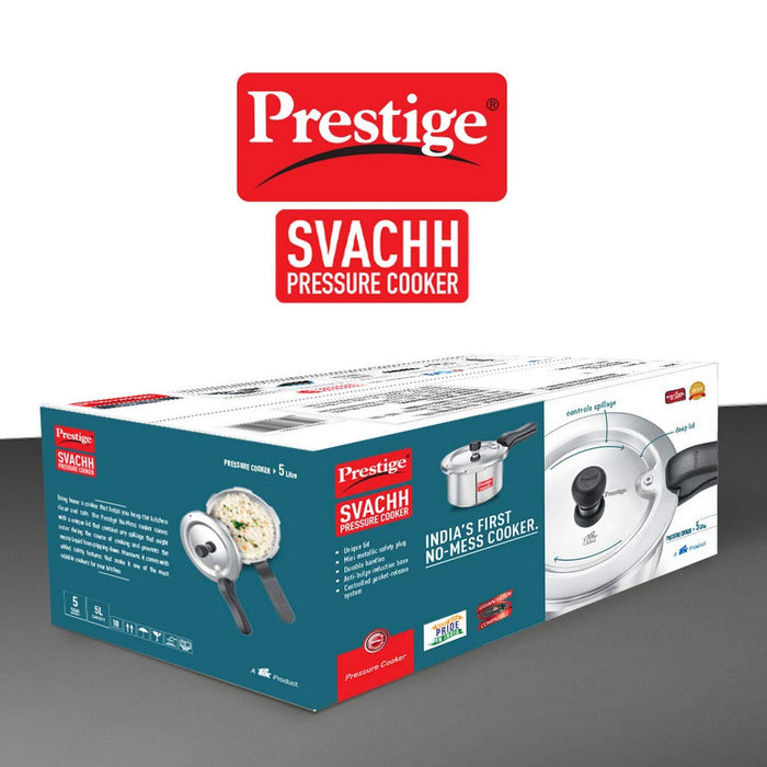 Prestige Svachh Aluminium Outer Lid Pressure Cooker 5 Litre Silver