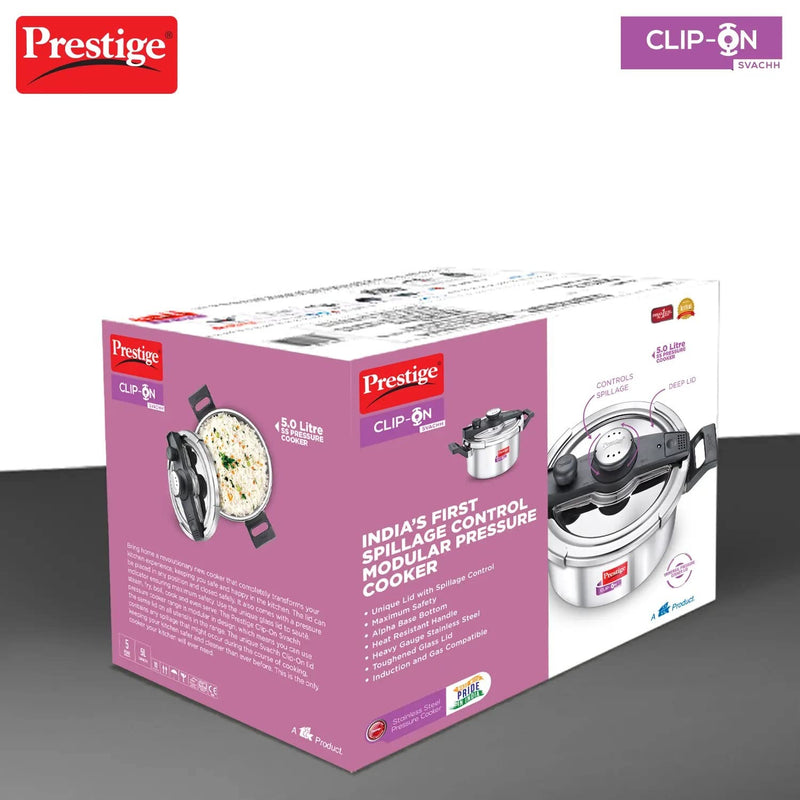 Prestige 5 Litre Svachh Clip-on Induction Base Outer Lid Stainless Steel Pressure Cooker