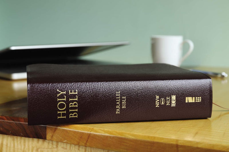 Holy Bible: NIV, NKJV, NLT & The Message – Contemporary Comparative Parallel Bible (Burgundy Bonded Leather)