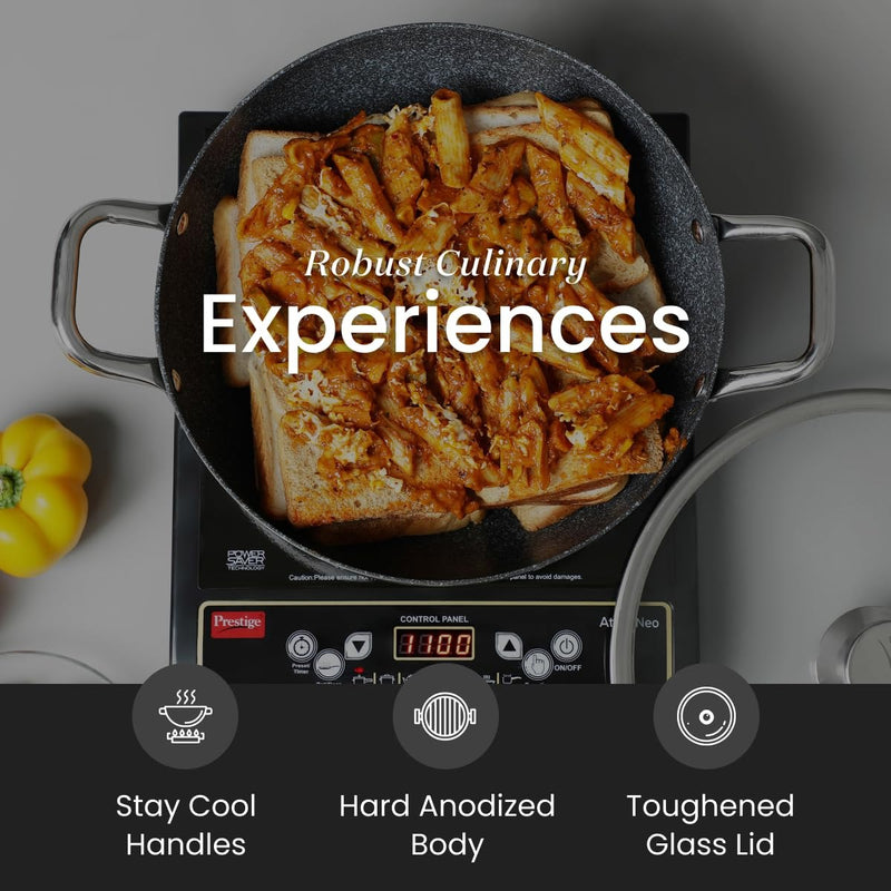 Prestige 4.23L Durastone Hard anodised Non-Stick kadai(28cm) with Glass lid