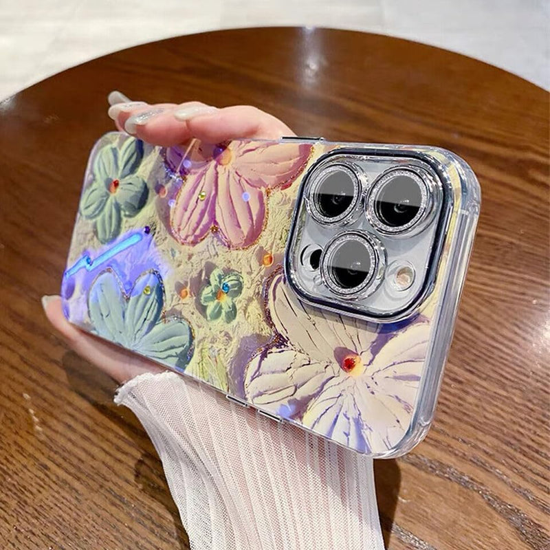 Elzzi 3D Laser Flower Case for iPhone 16 Pro (Pink, Glossy PC+TPU)