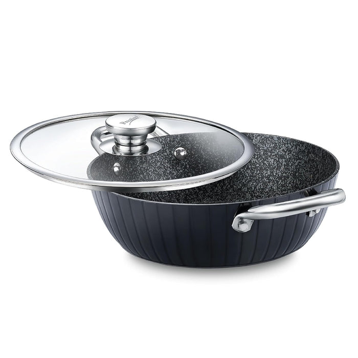 Prestige Durastone Hard Anodised 6 Layer Non-Stick Kadai with Glass Lid, (28 cm, 3.8 Litre) (Black)