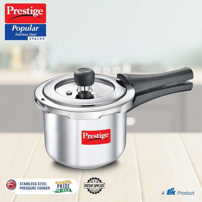 Prestige Svachh Popular Spillage Control Stainless Steel Outer Lid Pressure Cooker, 1.5 L (Silver)