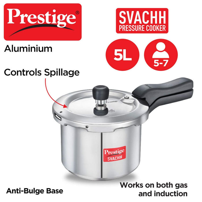 Prestige Svachh Aluminium Outer Lid Pressure Cooker 5 Litre Silver