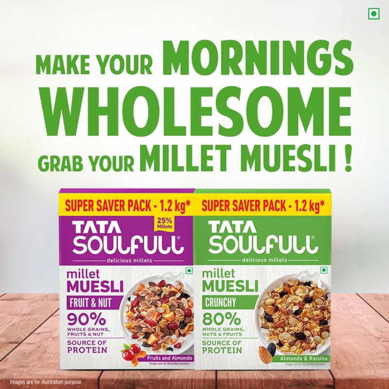 Tata Soulfull Millet Muesli Crunchy 1.2kg 80% Whole Grains Almonds Raisins