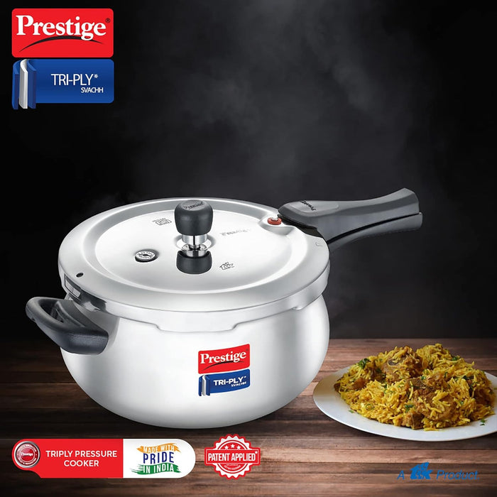 Prestige Stainless Steel Svachh Tri-Ply Handi Pressure Cooker 5 Litre, 5 Liter,Silver | Eachdaykart