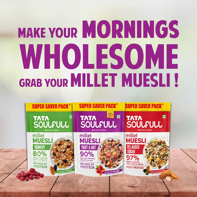 Tata Soulfull Millet Muesli Fruit & Nut, 90% Whole Grains, High Fibre & Protein, 700g/1kg