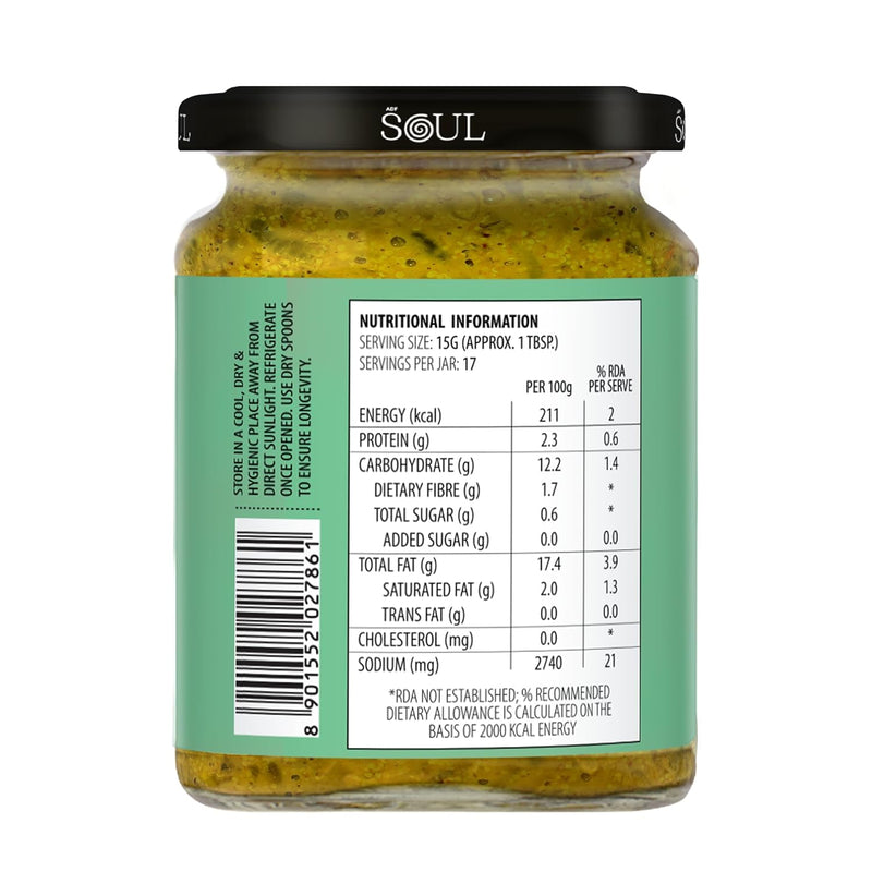 Soul Green Chilli Pickle in Olive Oil 265 Grams - A Spicy Fusion Infused with Premium Olive Oil