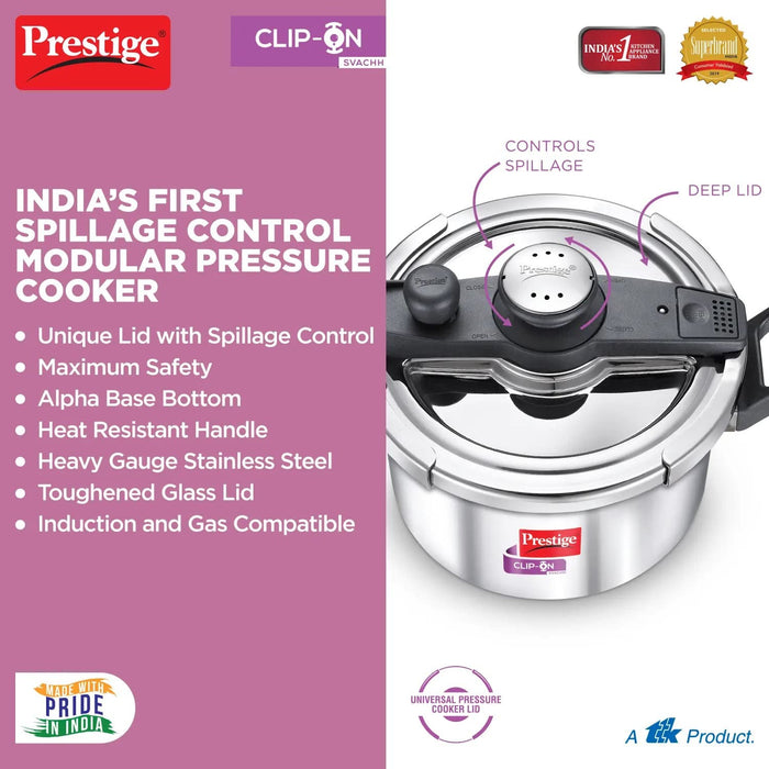 Prestige 5L Svachh Clip-on Induction Base Outer Lid Stainless Steel Pressure cooker