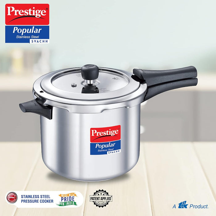 Prestige Popular Svachh Spillage Control Stainless Steel Outer Lid Pressure Cooker, 5 L (Silver) | Eachdaykart