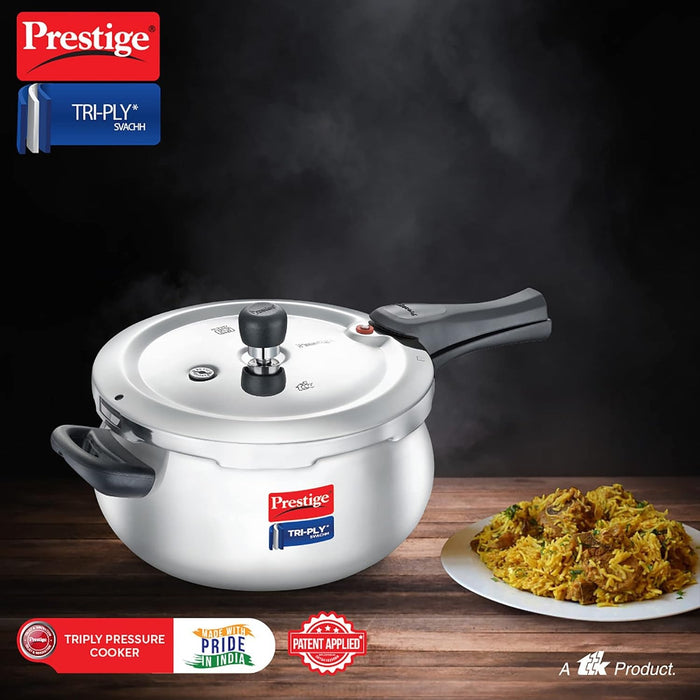 Prestige Stainless Steel Svachh Tri-Ply Handi Pressure Cooker 3 Litre, 3 Liter,Silver | Eachdaykart