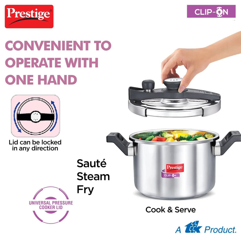 Prestige 5 Litre Svachh Clip-on Induction Base Outer Lid Stainless Steel Pressure Cooker