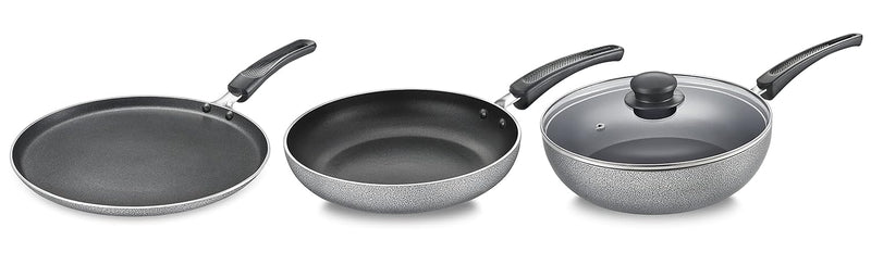 Prestige Omega Select+ IB Omni Aluminium Tawa-27.5cm,Fry Pan-24cm,Kadhai with Lid-24cm Combo Pack