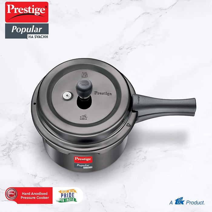 Prestige Popular Svachh Hard Anodised Outer Lid Pressure Cooker (5.0 L, Black, Deep Lid-Controls Spillage), 5 Liter | Eachdaykart