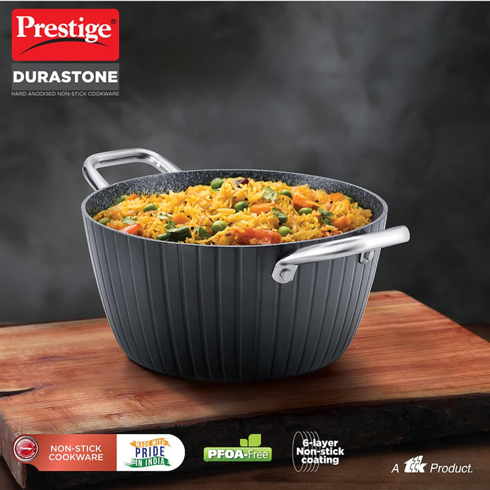 Prestige Durastone Hard Anodised 6 Layer Non-Stick Casserole with Glass Lid, (24 cm, 4 Litre) (Black)