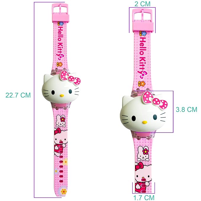 Brishti 3D Kitty Cat Character Multicolored Glowing Light and Musical Digital Girl's Wrist Watch | Unique Cute Cartoon Character on Strap | Soft Silicone Strap | Suitable for Age 3-12 Year Kids