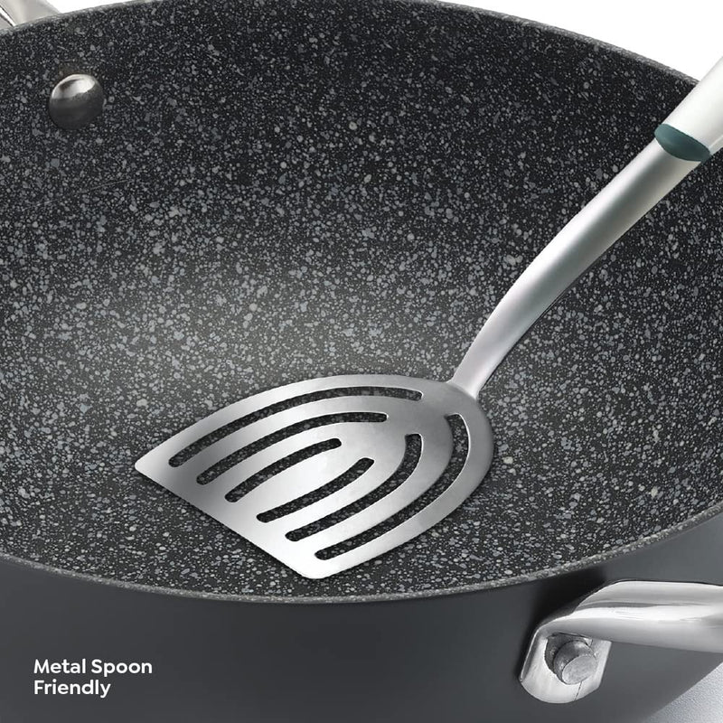 Prestige Durastone Hard Anodised 5L Non-Stick deep Kadai 30cm with Glass lid