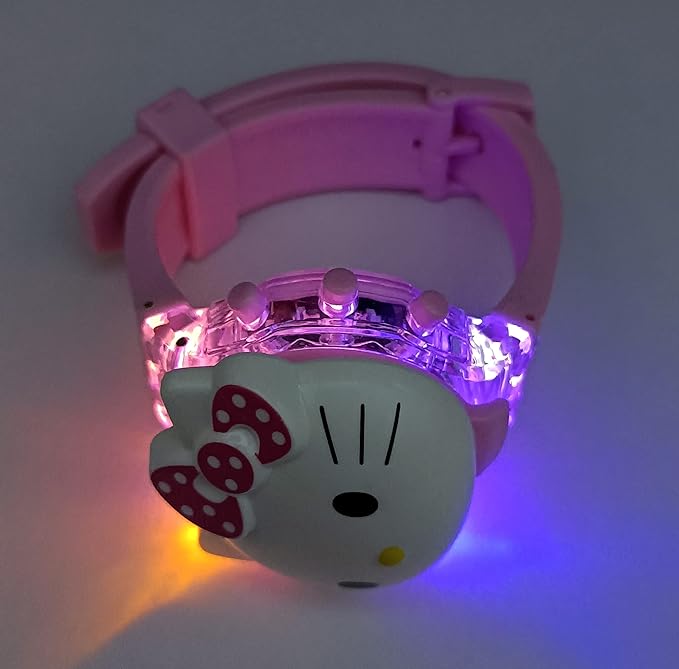 Brishti 3D Kitty Cat Character Multicolored Glowing Light and Musical Digital Girl's Wrist Watch | Unique Cute Cartoon Character on Strap | Soft Silicone Strap | Suitable for Age 3-12 Year Kids