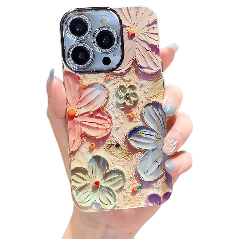 Elzzi 3D Laser Flower Case for iPhone 16 Pro (Pink, Glossy PC+TPU)
