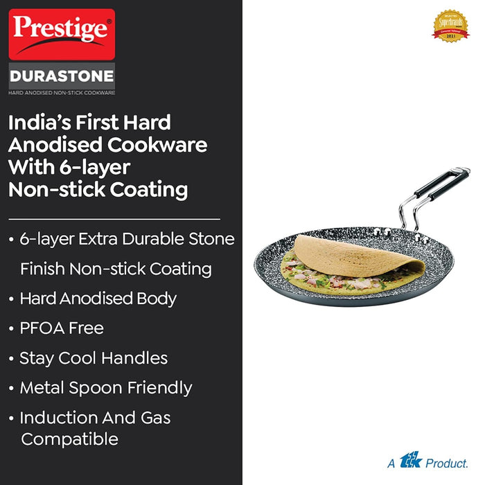 Prestige Durastone Hard Anodised 6 Layer Non-Stick Omni Tawa, 27 cm (Black)