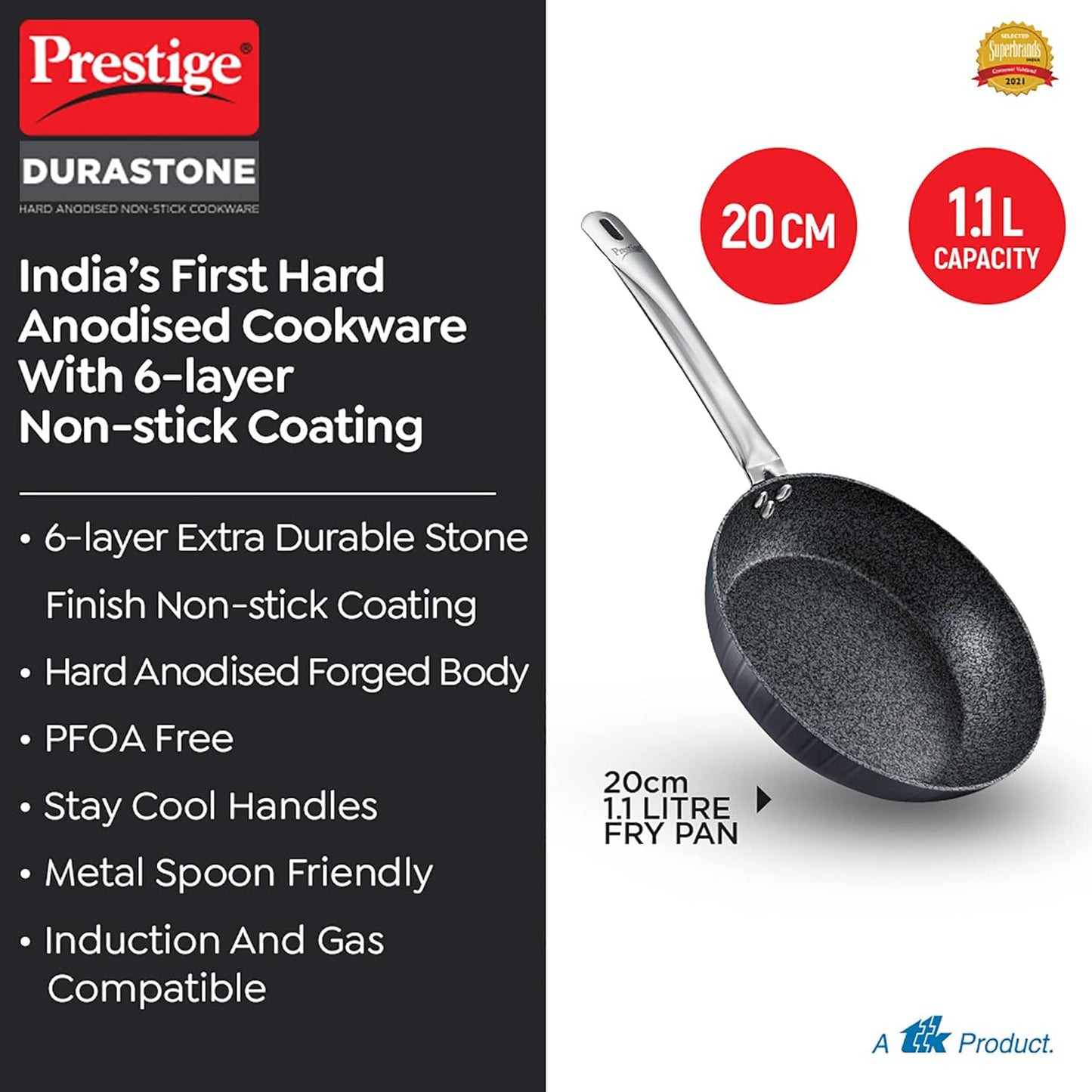 Prestige Durastone 20Cm(1.1L) Hard Anodised Non-Stick Fry Pan