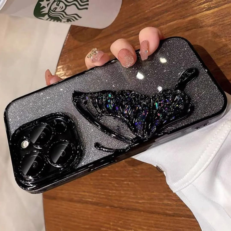 Erams Online Luxury Quicksand Glitter Butterfly Case for iPhone 16 Pro (Black)