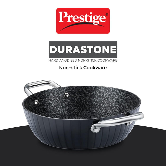 Prestige Durastone Hard Anodised 6 Layer Non-Stick Kadai with Glass Lid, (28 cm, 3.8 Litre) (Black)