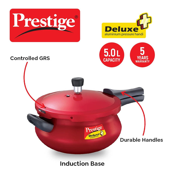 Prestige Deluxe Plus Aluminium Outer Lid Mini Pressure Handi, 5 Litre, Red| Eachdaykart