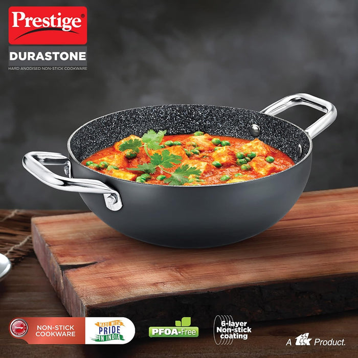 Prestige Durastone Hard Anodised Non-Stick Cookware Deep Kadai 24Cm (3 Litre) with Glass Lid,Black