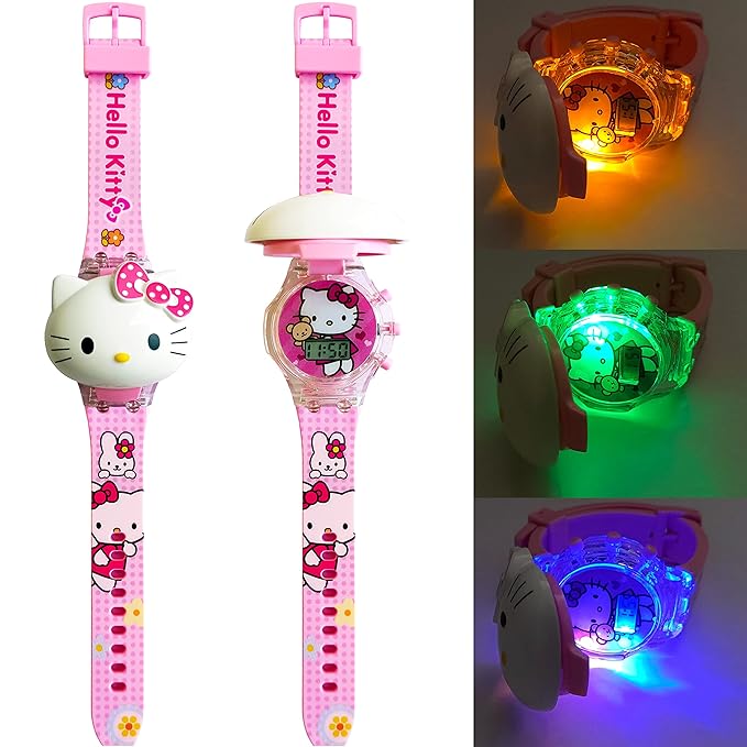 Brishti 3D Kitty Cat Character Multicolored Glowing Light and Musical Digital Girl's Wrist Watch | Unique Cute Cartoon Character on Strap | Soft Silicone Strap | Suitable for Age 3-12 Year Kids