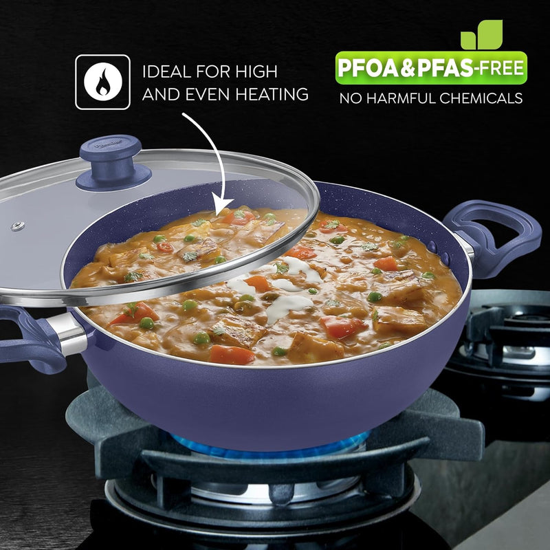 Prestige Ceraglide Ceramic Coated 4.5L(28cm) Non-Stick Kadai with Glass lid