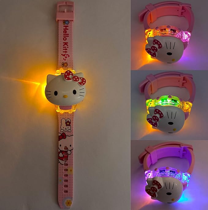 Brishti 3D Kitty Cat Character Multicolored Glowing Light and Musical Digital Girl's Wrist Watch | Unique Cute Cartoon Character on Strap | Soft Silicone Strap | Suitable for Age 3-12 Year Kids