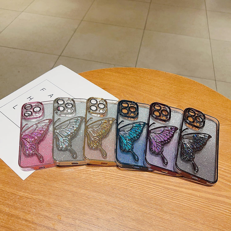 Erams Online Luxury Quicksand Glitter Butterfly Case for iPhone 16 Pro (Black)