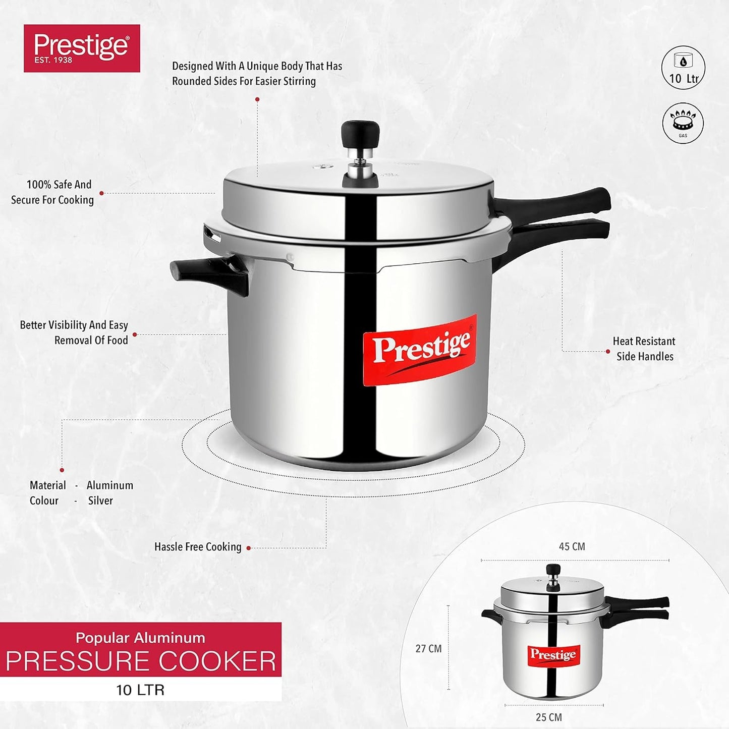 Prestige Popular Aluminium Outer Lid Pressure Cooker, 5.5 Litres, Silver, 5.5 Liter | Eachdaykart