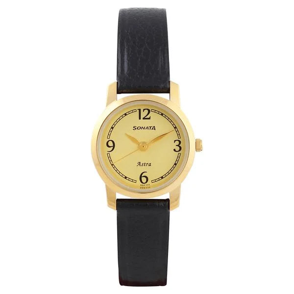 Titan Sonata Quartz Analog Champagne Dial Leather Strap Watch for Women