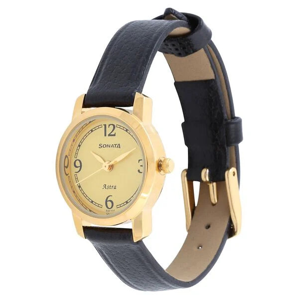 Titan Sonata Quartz Analog Champagne Dial Leather Strap Watch for Women