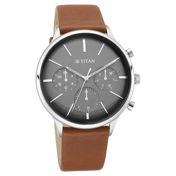 Titan Quartz Multifunction Blue Dial Leather Strap Watch for Men