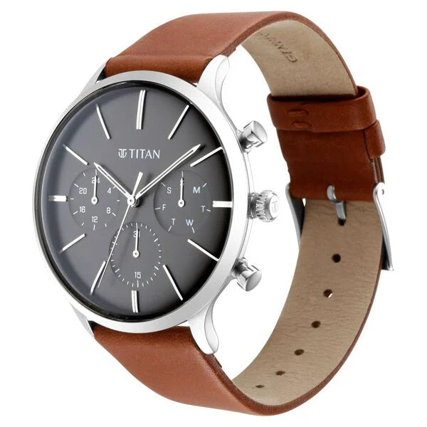 Titan Quartz Multifunction Blue Dial Leather Strap Watch for Men